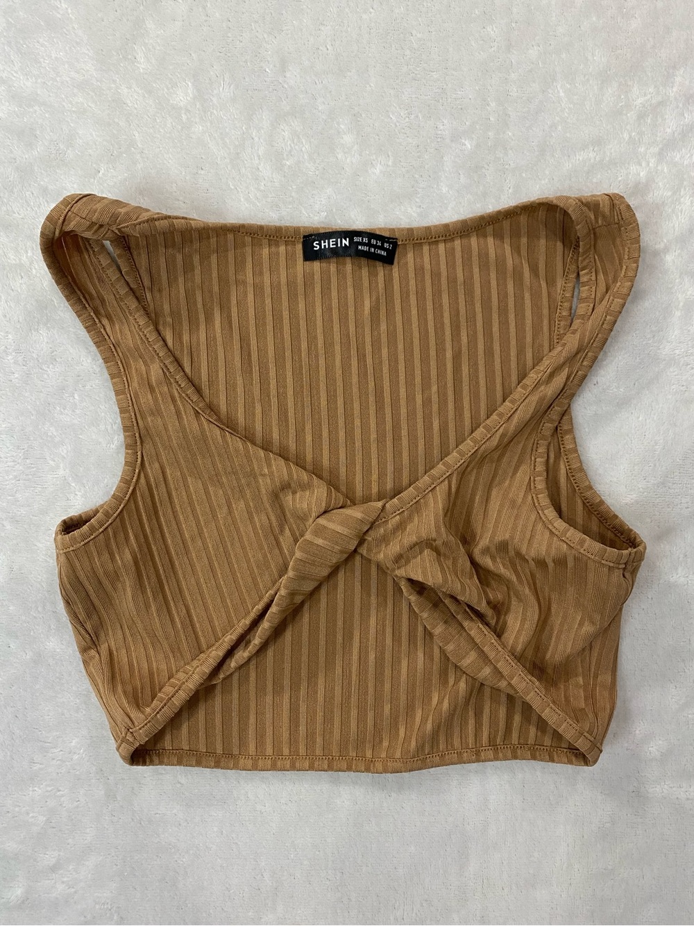 SHEIN Brown Tan Ribbed Twist-Front Crop Tank - (XS)